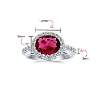 Bling Jewelry 3CTW Oval Solitaire Cubic Zirconia Cz Pave Red Statement Fashion Ring Silver Plated Brass