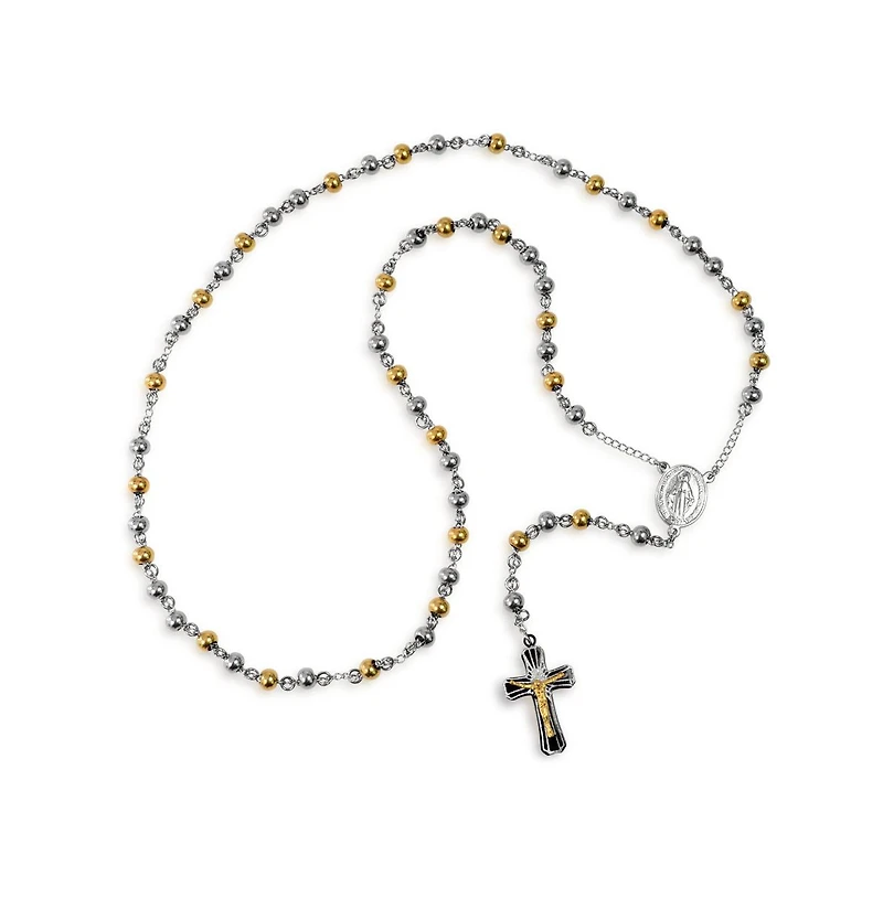 Bling Jewelry Religious Christian Two Tone Holy Mother Virgin Mary Rosary Prayer Round Ball Beaded Link Chain Jesus Crucifix Gold Plated Stainless Ste