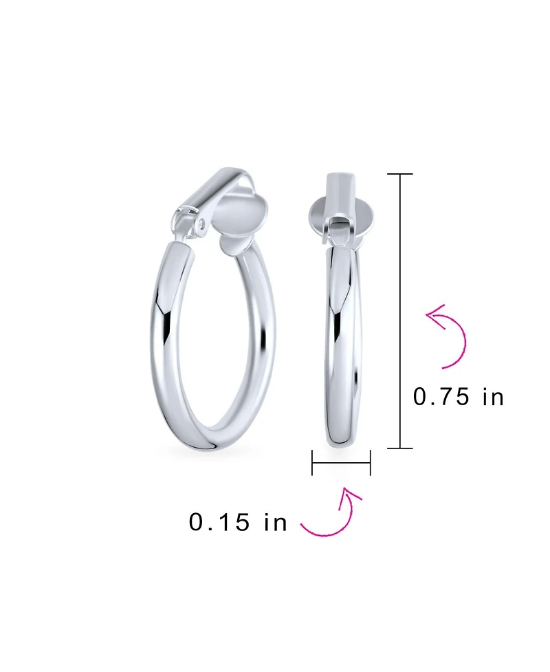 Bling Jewelry Classic Basic Simple Tube Lightweight Clip On Hoop Earrings Non Pierced Ears Sterling Silver .75 Diameter