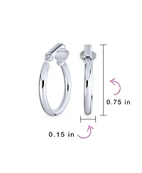 Bling Jewelry Classic Basic Simple Tube Lightweight Clip On Hoop Earrings Non Pierced Ears Sterling Silver .75 Diameter