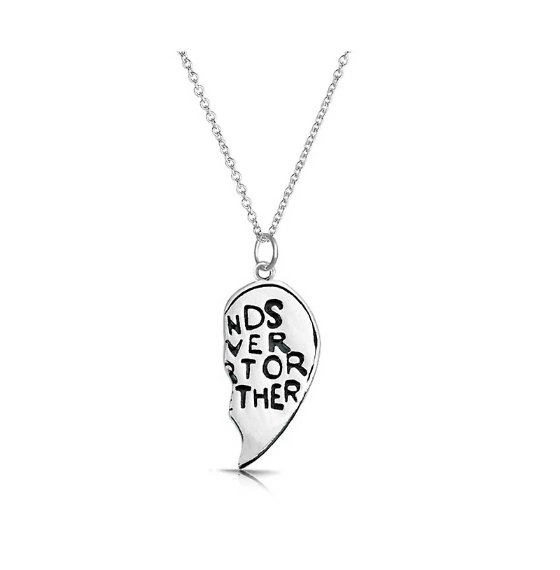 Bling Jewelry 2 Pcs Bff Split Heart Puzzle Pendant Necklace in Sterling Silver