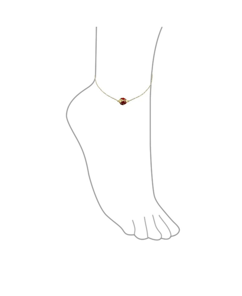 Bling Jewelry Red Ladybug Garden Charm Anklet Link Ankle Bracelet Gold Plated Sterling Silver Adjustable 9 To 10 Inch With Extender