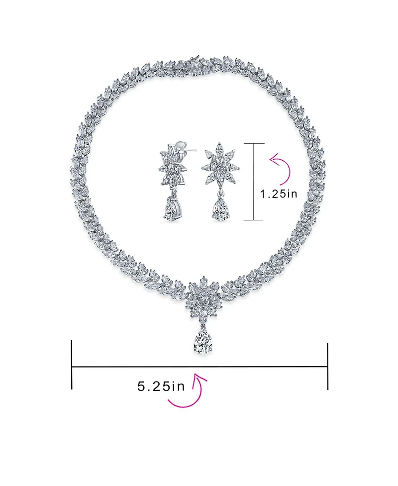 Bling Jewelry Jewelry Set Art Deco Marquise Leaf Cz Choker Necklace and Drop Chandelier Earrings