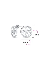 Bling Jewelry Ancient Symbol Lily Flower Circle Disc Fleur De Lis Stud Earrings MenLightweight Sterling Silver