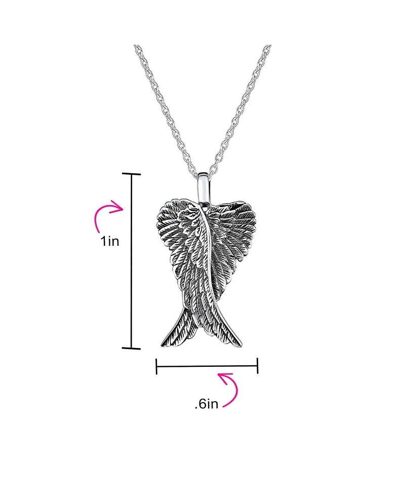 Bling Jewelry Amulet Feathered Heart Guardian Angel Wing Pendant Necklace For Women Sterling Silver Small