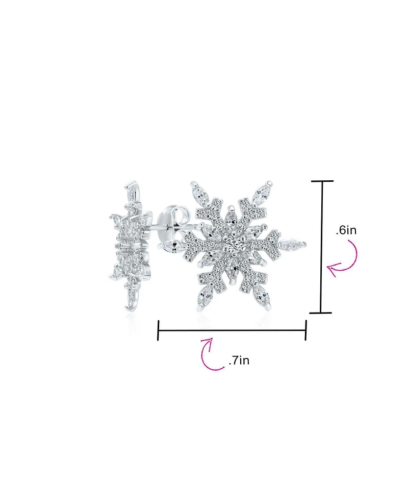 Bling Jewelry Holiday Party Flower Christmas Frozen Winter Cubic Zirconia Encrusted Cz Large Snowflake Stud Earrings Sterling Silver