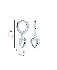 Bling Jewelry Delicate Sterling Silver Dangle Puff Heart Shaped Charm Huggie Hoop Earrings For