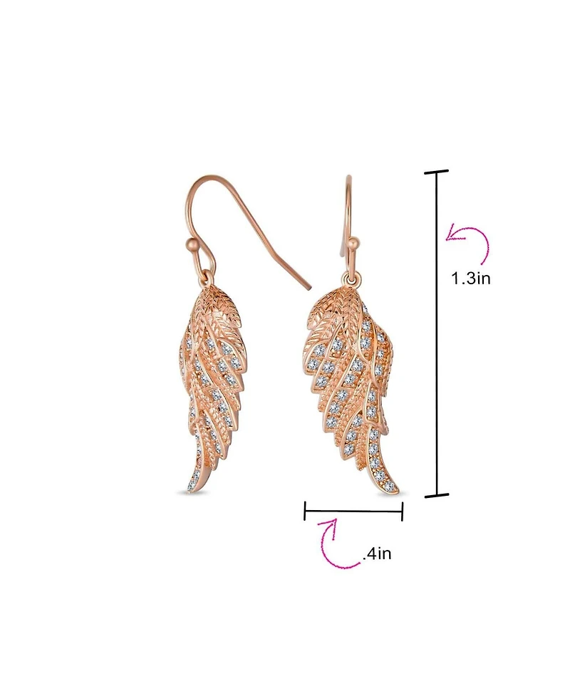 Bling Jewelry Heavenly Spiritual Symbol Cubic Zirconia Pave Cz Guardian Angel Wing Feather Lever back Dangle Earrings Sterling Silver French Wire