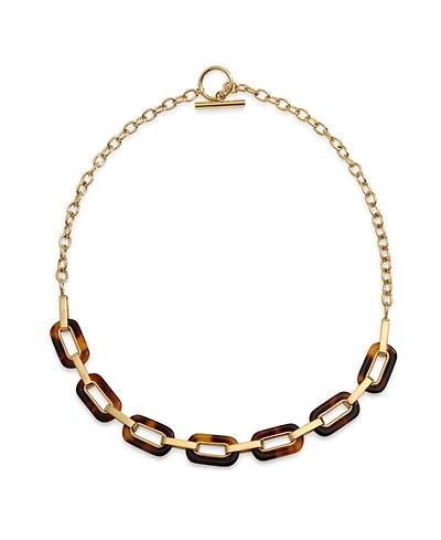 Bling Jewelry Fashion Golden Brown Oval Link Faux Tortoise Shell Collar Necklace Gold Plated Stainless Steel Chain Toggle Clasp