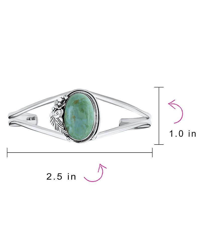 Bling Jewelry Nature Leaf Flowers Round Cabochon Statement Natural Turquoise Wide Cuff Bracelet Sterling Silver