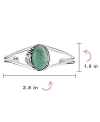 Bling Jewelry Nature Leaf Flowers Round Cabochon Statement Natural Turquoise Wide Cuff Bracelet Sterling Silver