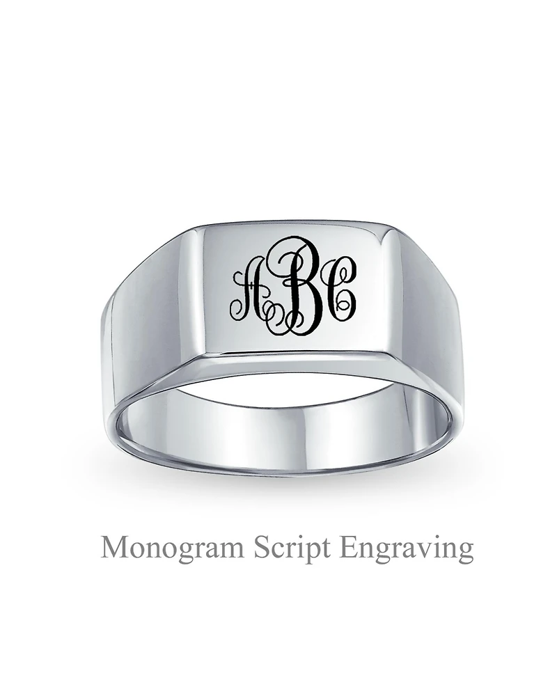 Bling Jewelry Simple Monogram Rectangle Shape Signet Band Ring .925 Sterling Silver