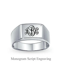 Bling Jewelry Simple Monogram Rectangle Shape Signet Band Ring .925 Sterling Silver