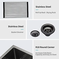 Streamdale 10" Deep Gunmetal Black Stainless Steel Kitchen Sink