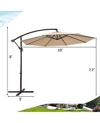Gymax 10 ft Patio Cantilever Offset Umbrella Yard Garden Outdoor w/ 8 Ribs Beige