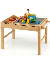 Kids Multi Activity Play Table Wooden Building Block Desk with Storage Paper Roll