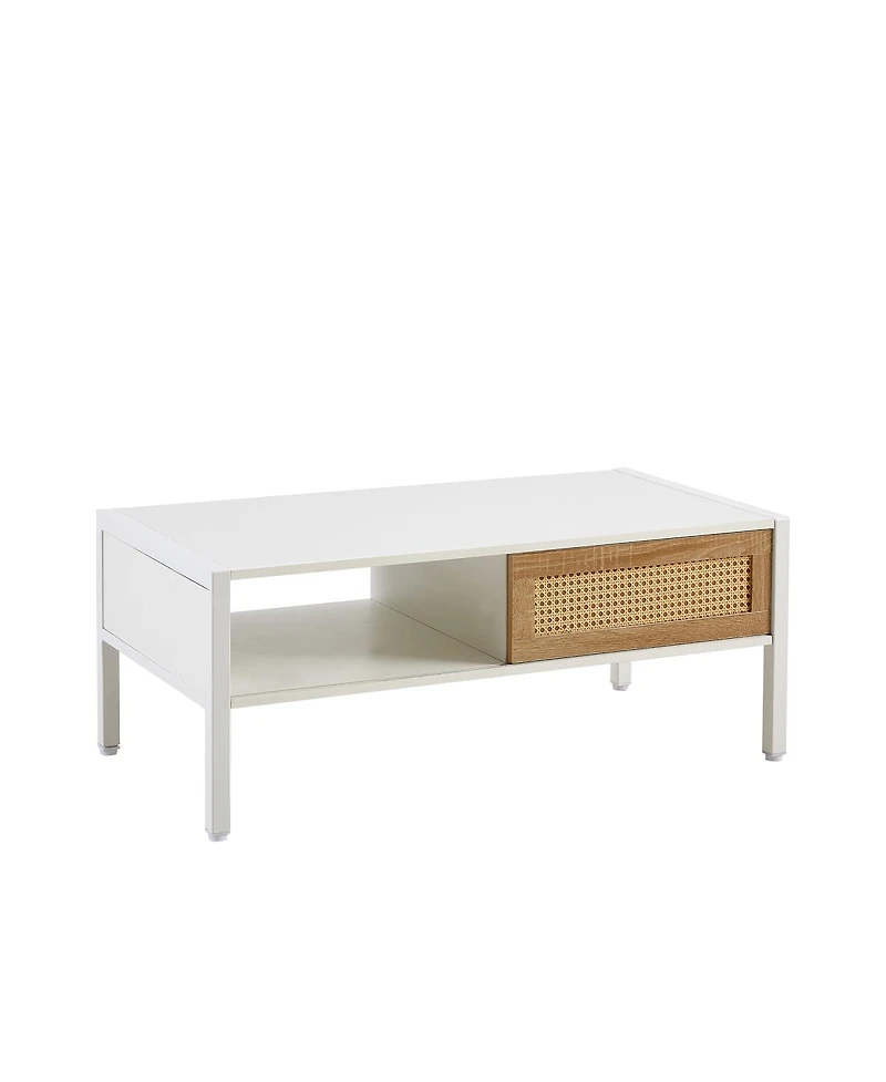 Streamdale Furniture Modern white rattan coffee table with storage and metal legs
