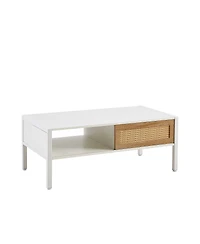 Streamdale Furniture Modern white rattan coffee table with storage and metal legs