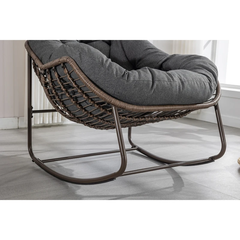 Streamdale Furniture Grey Padded Rattan Outdoor Rocking Chair