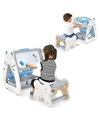 Slickblue 3-In-1 Double Sided Magnetic Dry-Erase Board with Stool and Flipped Writing Desktop