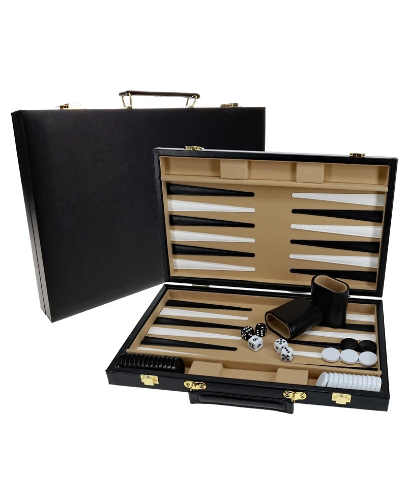 We Games Black Leatherette Backgammon Set, 14.75 x 9.75 in. closed