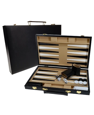 We Games Black Leatherette Backgammon Set, 14.75 x 9.75 in. closed