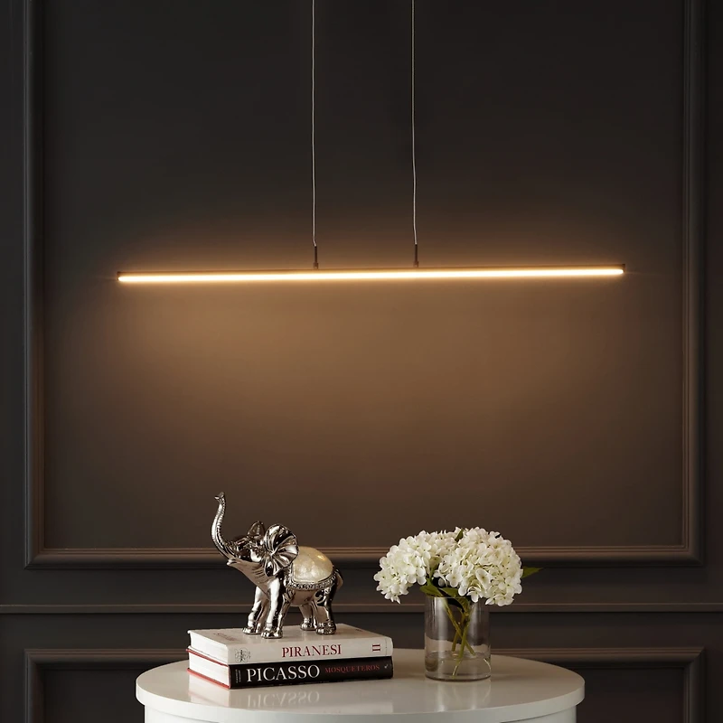Jonathan Y Conley 39.5" Dimmable Adjustable Integrated Led Metal Linear Pendant, Dark Brown