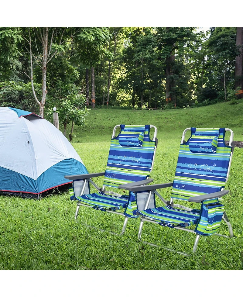 4-Pack Folding Backpack Beach Chair 5-Position Outdoor Reclining Chairs
