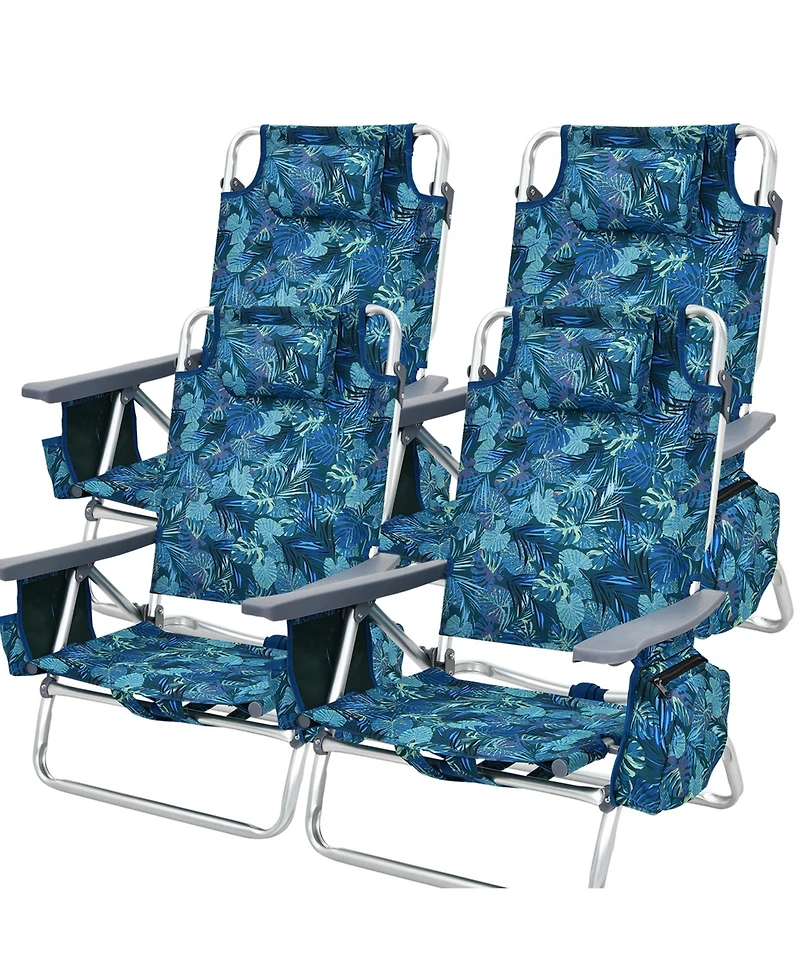 4-Pack Folding Backpack Beach Chair 5-Position Outdoor Reclining Chairs