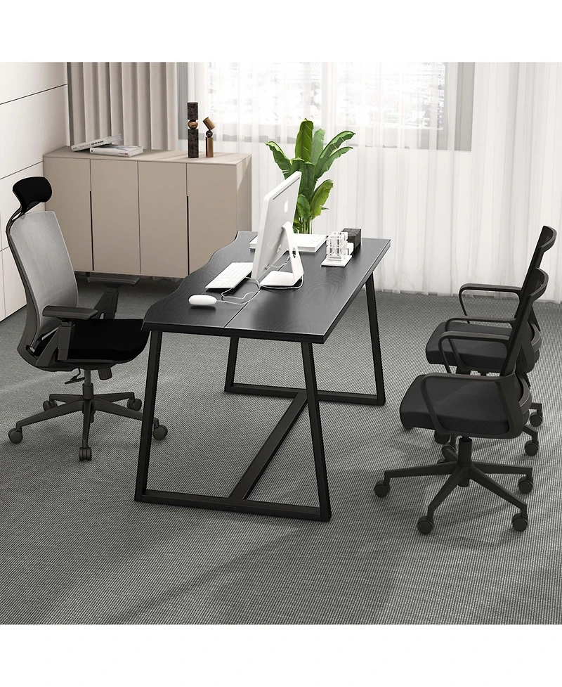 Costway 63" Large Dining Table for 4-6 People with Wavy Edge Heavy-duty Metal Frame