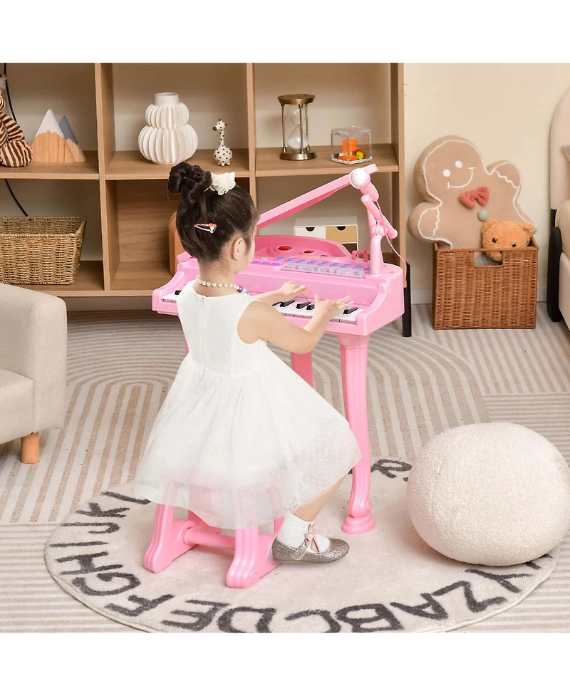 31 Keys Kids Piano Keyboard Toy Toddler Musical Instrument with Stool & Microphone