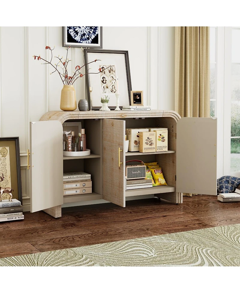 Streamdale Minimalist Curved Sideboard with Gold Handles
