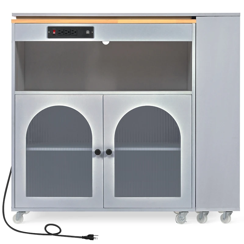 Streamdale Portable Kitchen Island with Led Lights & Storage