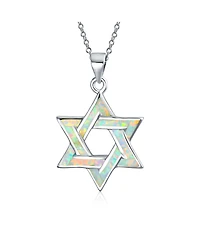 Bling Jewelry Hanukkah Magen Judaic White Synthetic Opal Inlay Star Of David Pendant Necklace Bat Mitzvah Sterling Silver