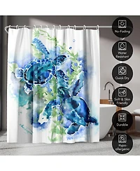 71x74 Coastal Shower Curtain - Sea Turtles by Suren Nersisyan