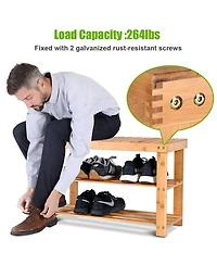 Costway 2-Tier Bamboo Shoe Bench Storage Racks Seat Organizer Entryway Hallway