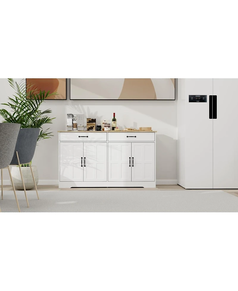 Streamdale Furniture 55.91" Large Farmhouse Buffet Cabinet Storage Sideboard With 2 Drawers And 4 Doors