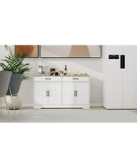 Streamdale Furniture 55.91" Large Farmhouse Buffet Cabinet Storage Sideboard With 2 Drawers And 4 Doors