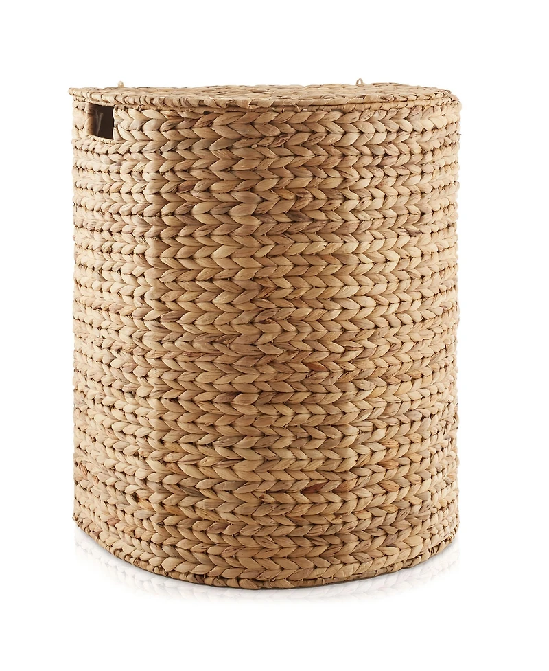 Casafield Half Moon Laundry Hamper with Lid and Removable Liner Bag - Natural, Woven Water Hyacinth Laundry Basket Sorter for Clothes
