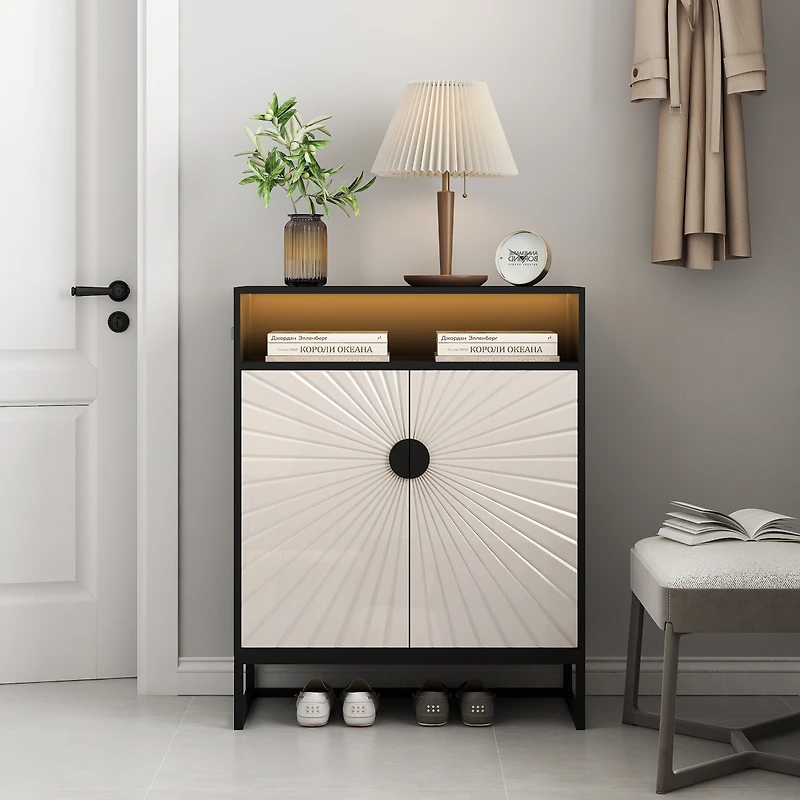 Streamdale Modern Motion Sensor Night Light Shoe Cabinet with Adjustable Shelves