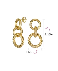 Bling Jewelry Classic Twisted Rope Braid Cable Light Weight Door Knocker Style 3 Tier Circle Hoop Earrings Yellow Gold Plated Brass 1.70 Inch