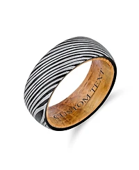 Bling Jewelry Laser Etched Wood Grain Matte Finish Black Band with Oliver Wood Sleeve Liner Titanium Band Rings Comfort Fit 8MM
