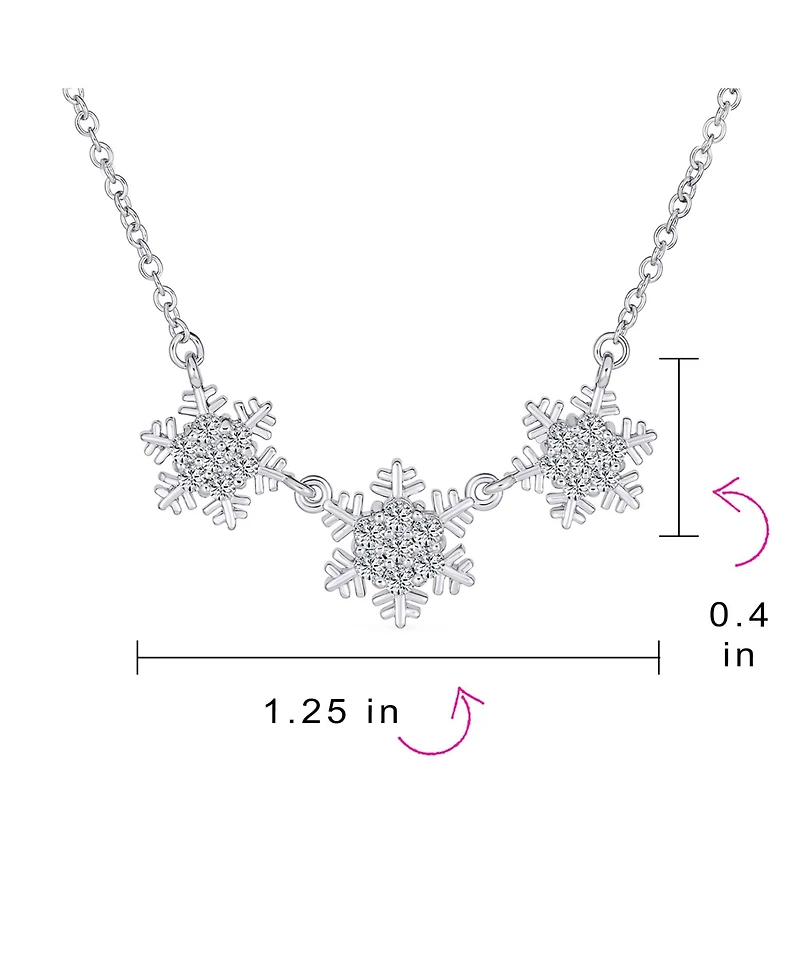 Bling Jewelry Holiday Party Cubic Zirconia Solitaire Cz Accent Christmas Frozen Winter Sparkling Dainty 3 Multi Snowflake Necklace Sterling Silver