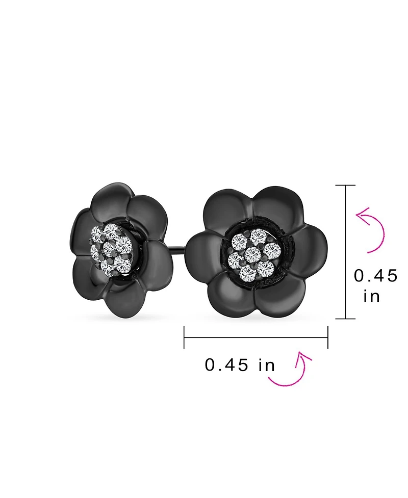 Bling Jewelry 2 In 1 Removable Jackets Simple Danity Pave Cz Stud Center with Petal Flower Jacket Rose Stud Earrings Black Plated Sterling Silver