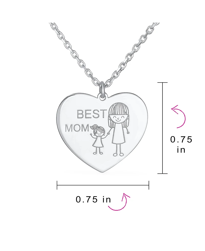 Bling Jewelry Cartoon Mother Daughter Stick Figure Heart Inspirational Message Words Best Mother Heart Necklace Pendant Mom Sterling Silver
