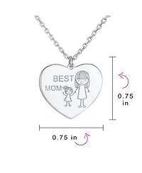 Bling Jewelry Cartoon Mother Daughter Stick Figure Heart Inspirational Message Words Best Mother Heart Necklace Pendant Mom Sterling Silver