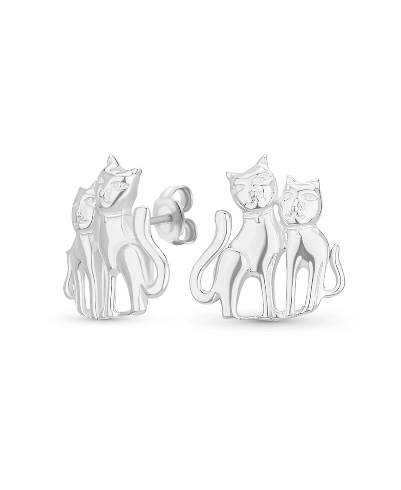 Bling Jewelry Best Friend Animal Lover Bff Pets Two Kitten Kitty Cat Stud Earrings Sterling Silver