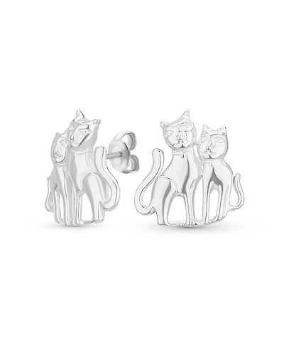 Bling Jewelry Best Friend Animal Lover Bff Pets Two Kitten Kitty Cat Stud Earrings Sterling Silver