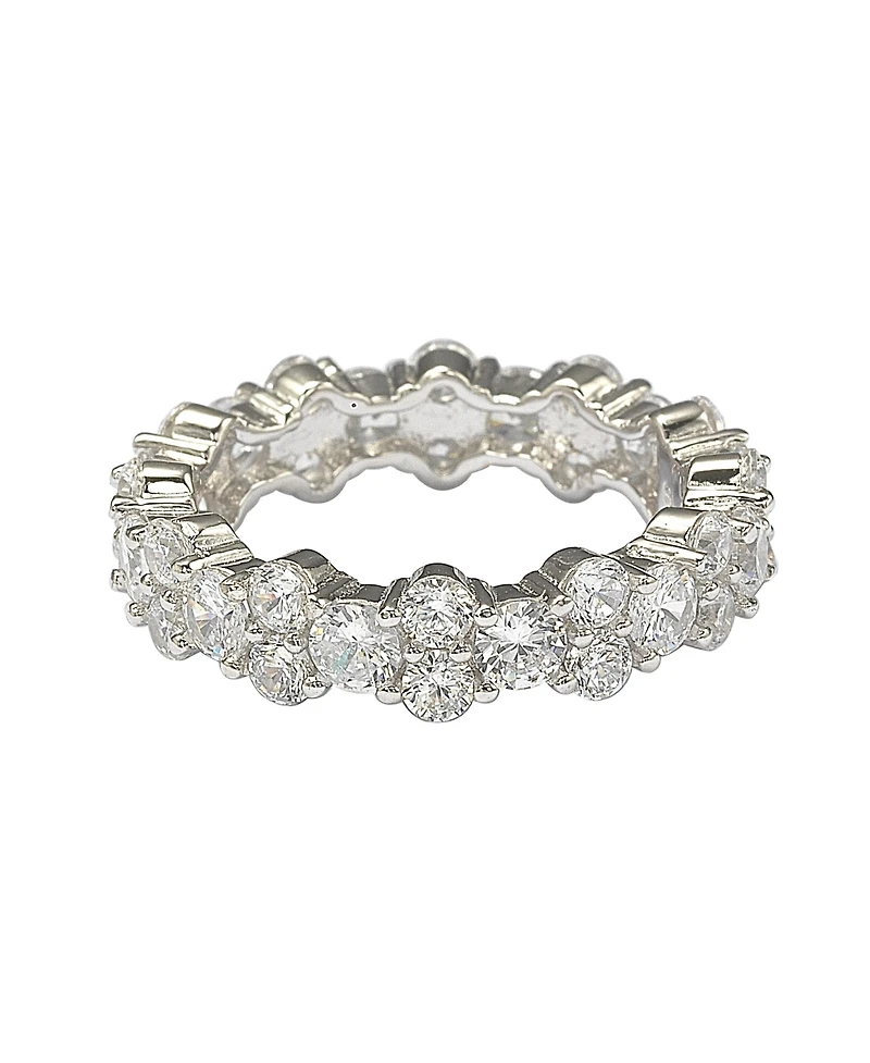 Suzy Levian New York Sterling Silver Cubic Zirconia Round Cut Cluster Eternity Band