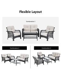 Sugift 4 Pieces Patio Wicker Furniture Conversation Sets with Coffee Table and Cushions